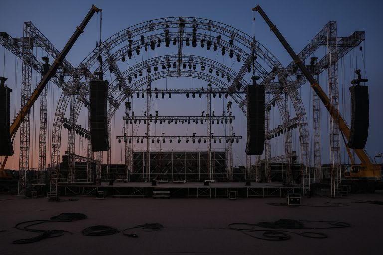 Festival stage with lights and speakers