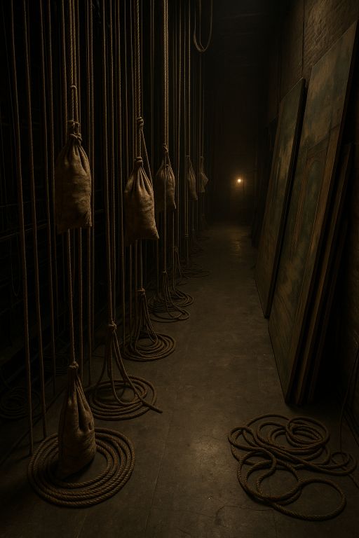 Theatre wings with ropes and sandbags