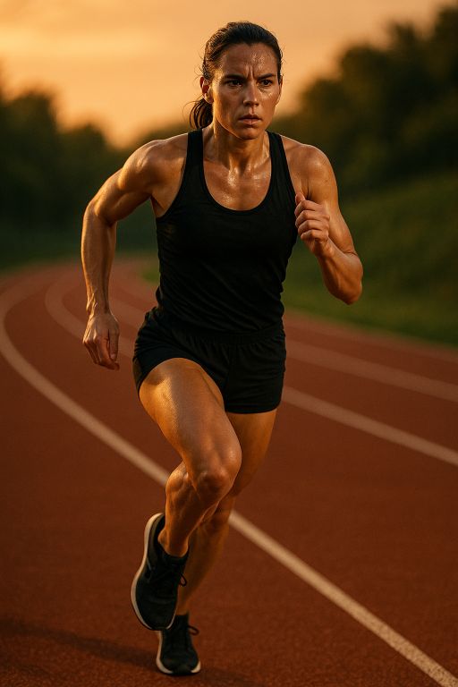 Lone runner on a track at dusk