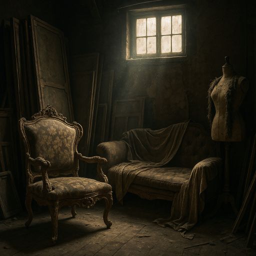 Dusty prop room with forgotten furniture