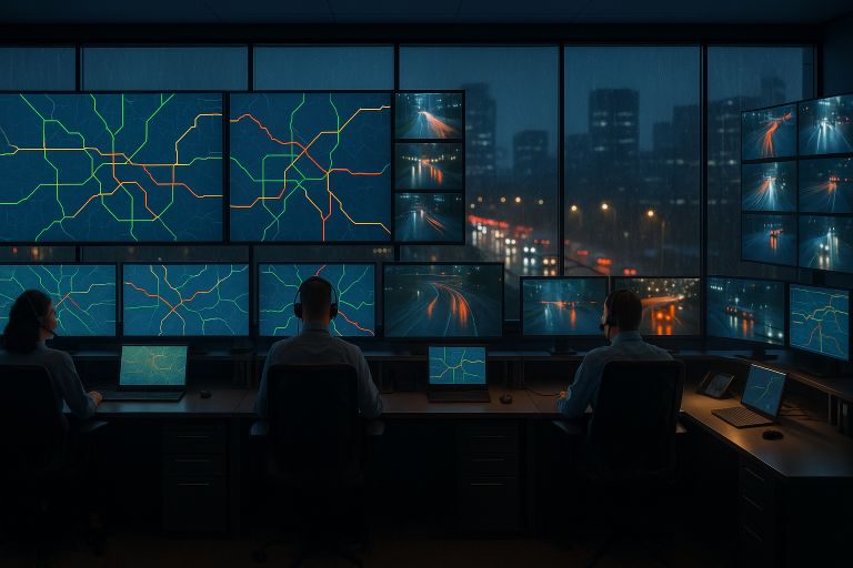 Night transport control room screens