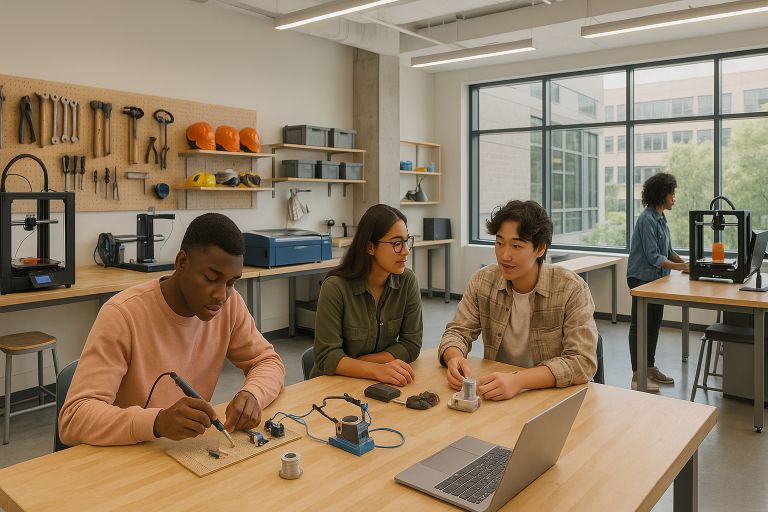 Open makerspace with tools and printers