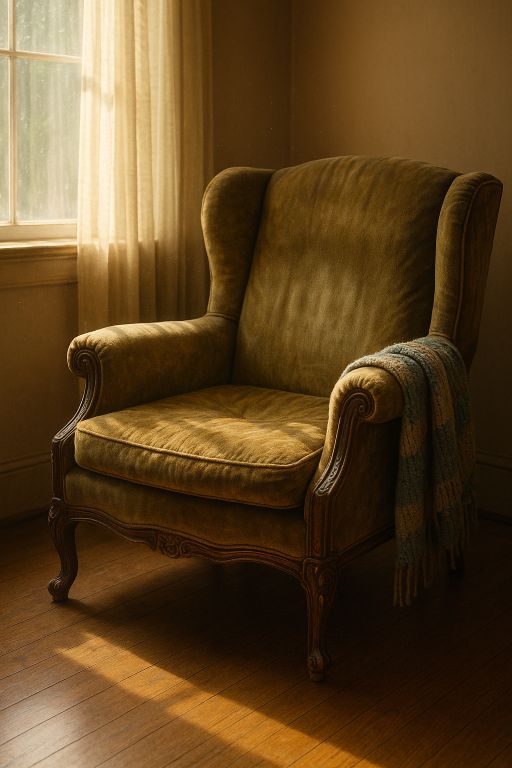 Worn armchair by a sunlit window