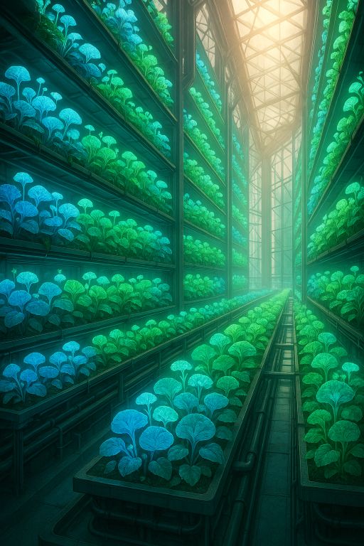 Glowing plants grow in skyscraper farm