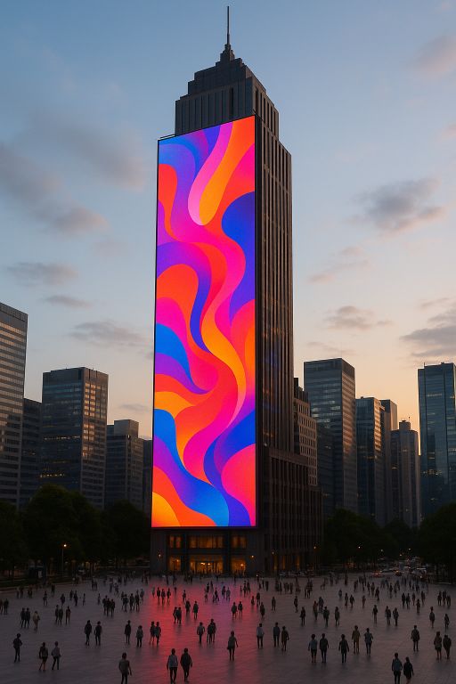 Giant colourful screen on a skyscraper