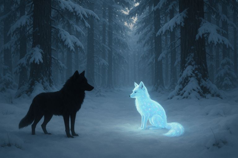 Lone wolf stands in a snowy forest