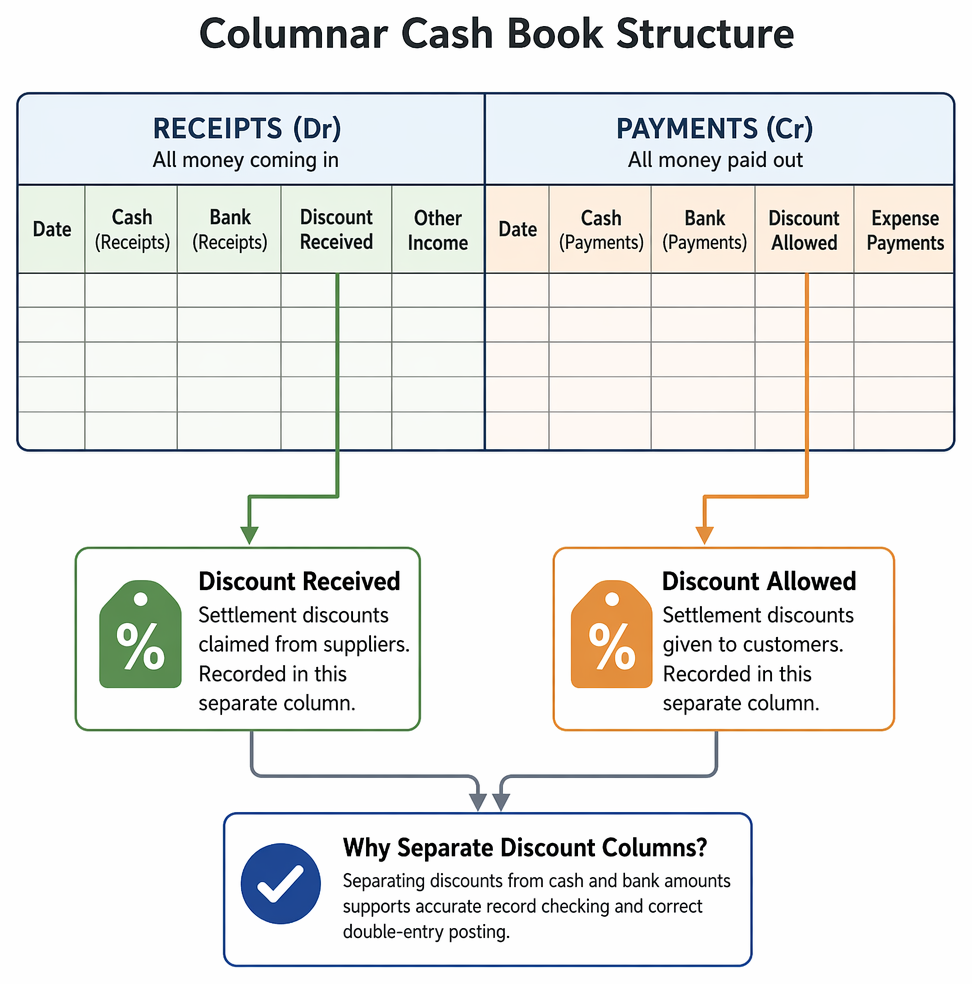 Discount Received Journal Entry Example PastPaperHero | Cash book structure and use - Cash discounts allowed ...