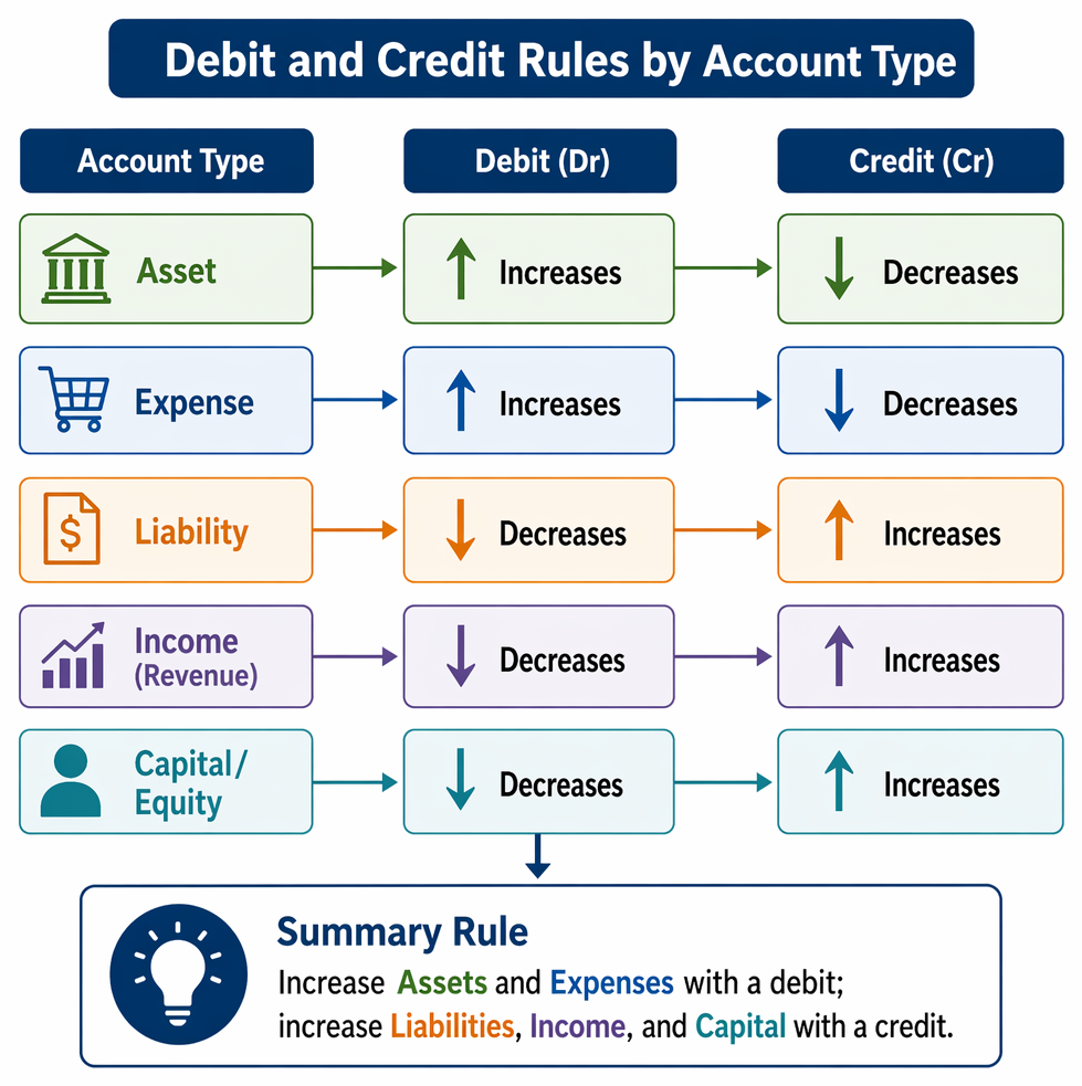 PastPaperHero | Double-entry principles - Debit and credit rules by account