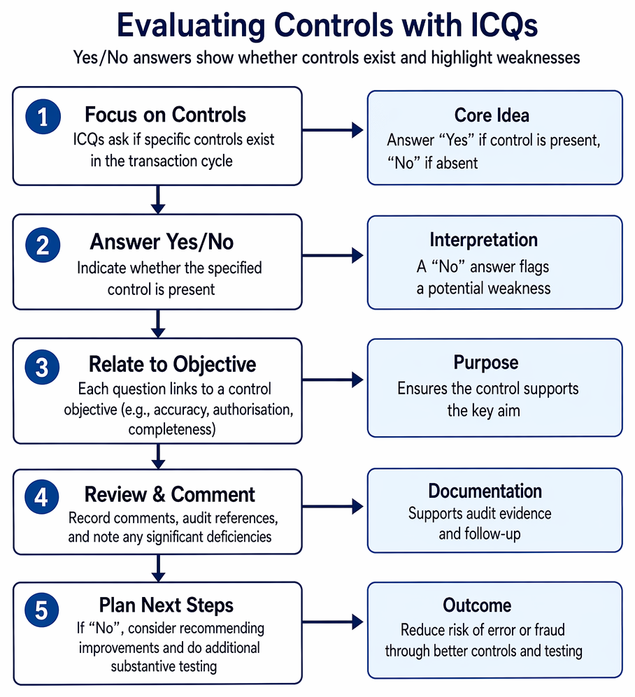 Selection between internal control questionnaires and internal control evaluation questionnaires based on evaluation objective and staff experience.