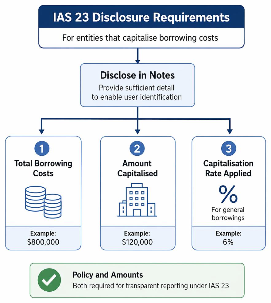 Borrowing cost capitalisation for qualifying assets under IAS 23, including commencement, suspension during extended inactivity, cessation, and subsequent expensing.