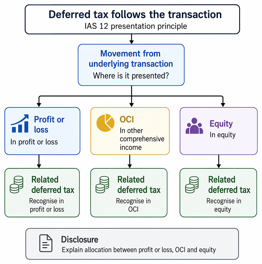 Deferred tax recognition for equity-settled share-based payments, including expected tax deductions, probability of taxable profits, and allocation between profit or loss and equity.