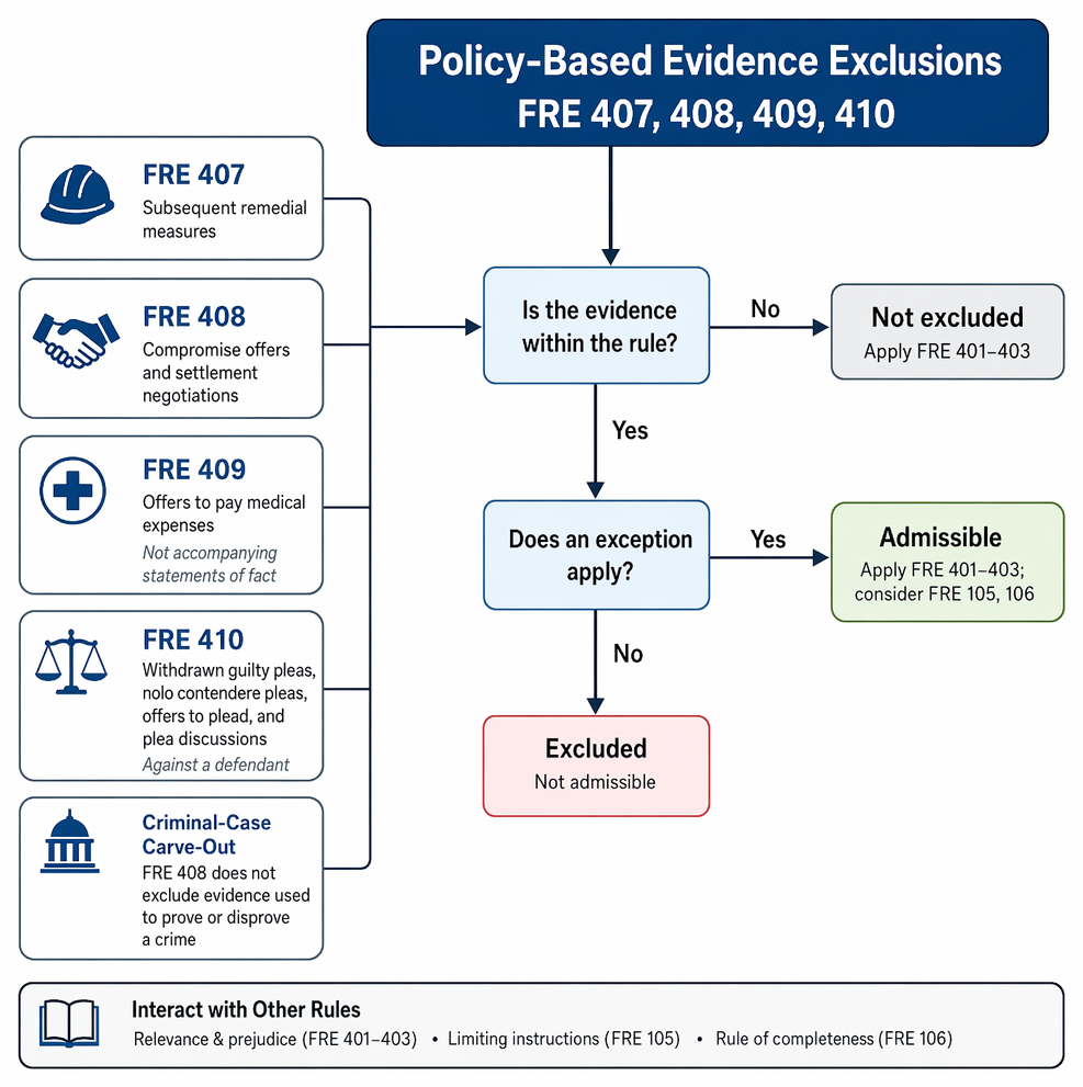 Compromise-offer and settlement-negotiation evidence under FRE 408, including disputed-versus-undisputed claims, prohibited merits uses, and limited admissible purposes.