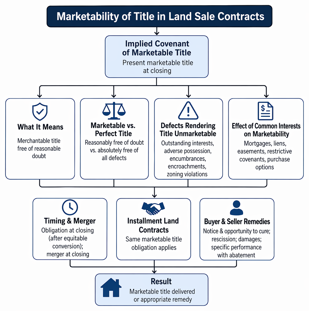 Encumbrances on title classified by mortgages, easements, and restrictive covenants, with conditions determining whether title is marketable or unmarketable.