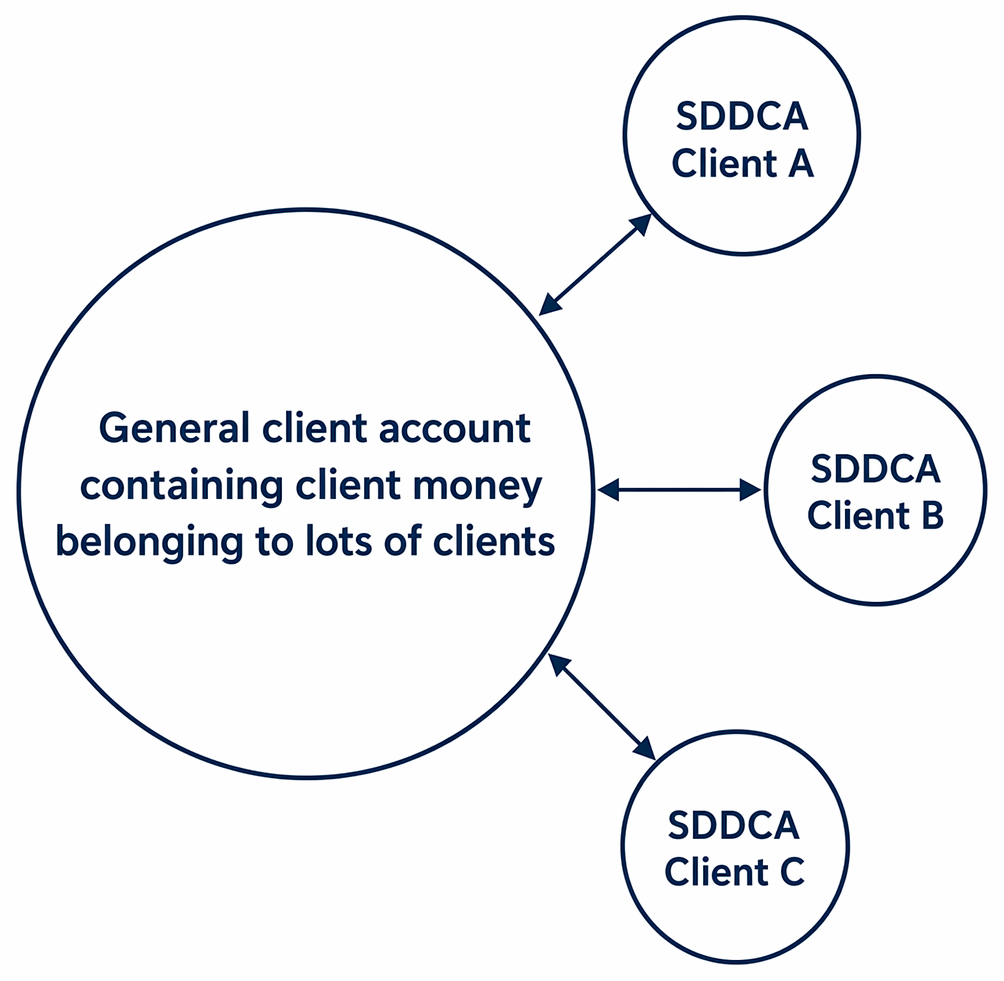Interest treatment for client money under the SRA Accounts Rules, by amount, duration, client preference, and selection of a general client account or SDDCA.