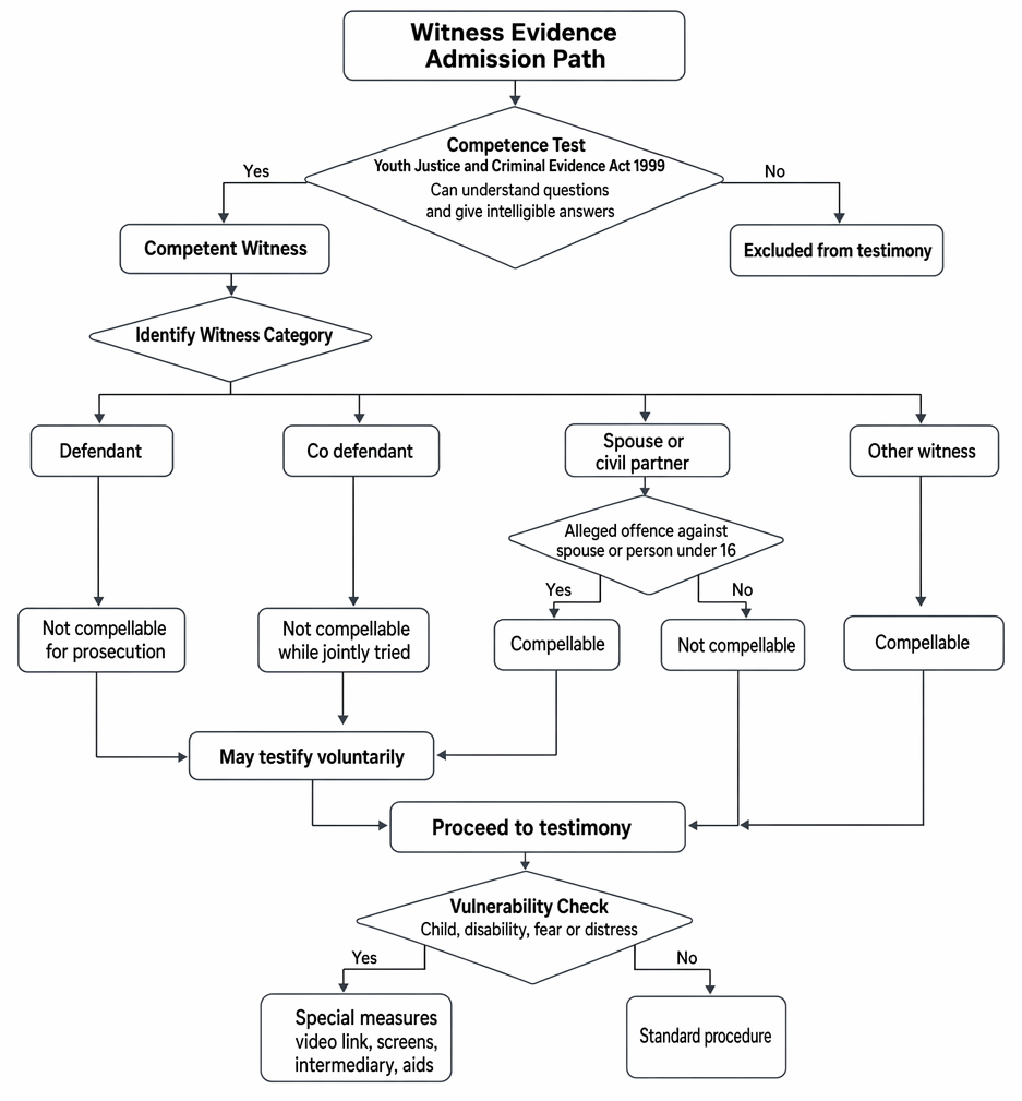 Competence, compellability and special measures for witnesses in criminal proceedings under s 53 YJCEA 1999.
