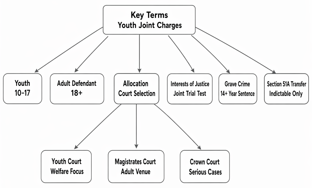 Allocation of youths charged with adults between youth court, magistrates’ court and Crown Court, including grave crime and s 51A transfer.