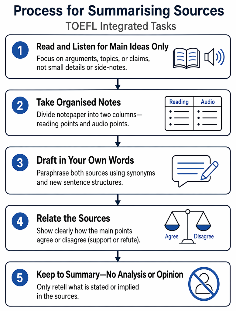 Integrated summary detail selection: include main-point information, task-required content, source support or refutation, and brief evidence; omit digressions, unasked statistics, side issues, and opinion.